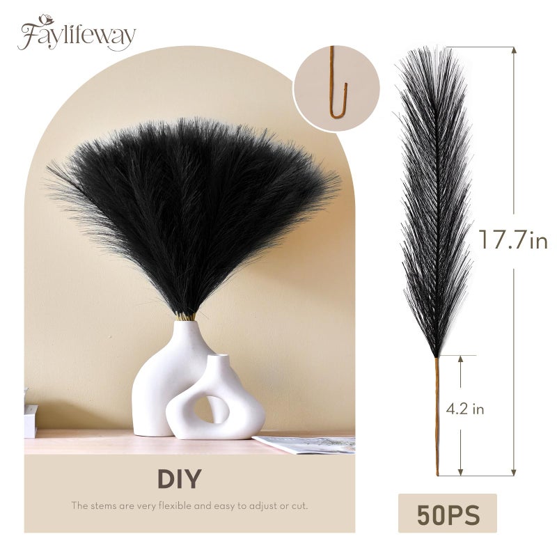 Faylifeway ðŸ±ðŸ¬ð™¥ð™˜ð™¨ Pampas Grass ðŸ­ðŸ³in, Black Artificial Pampas Grass Faux Plants Floral Fluffy Feathers Vase Filler for Boho Home Wedding Party Decoration (ð—•ð—¹ð—®ð—°ð—¸) - Image 4