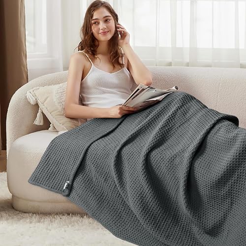 Tex Trend 100% Cotton Blanket – Soft and Breathable Twin XL Grey Waffle Blanket – All Season Comfort – Suitable for Bed Layering, Sofa, Couch - Grey (60”x90”) - Image 3