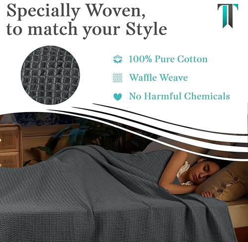 Tex Trend 100% Cotton Blanket – Soft and Breathable Twin XL Grey Waffle Blanket – All Season Comfort – Suitable for Bed Layering, Sofa, Couch - Grey (60”x90”) - Image 5