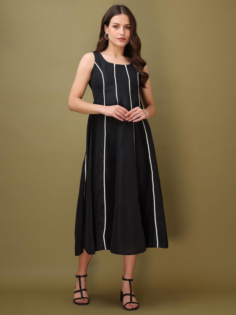 PURVAJA Women’s Round Neck Flared Cotton Blend Dress (Floe-045-XL_Black) - Image 5