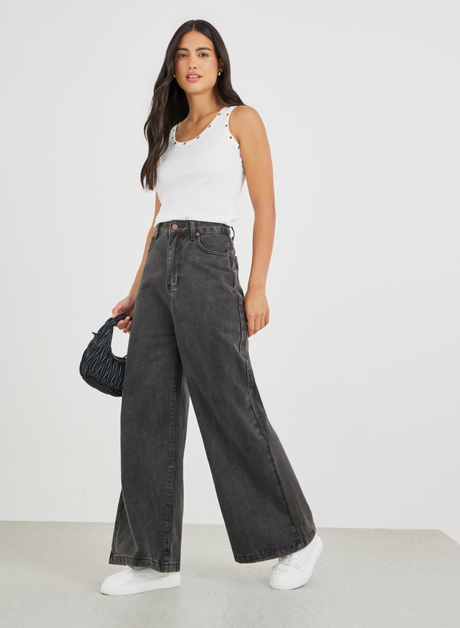 Styli Acid Wash Mid Rise Wide Leg Jeans - Image 1
