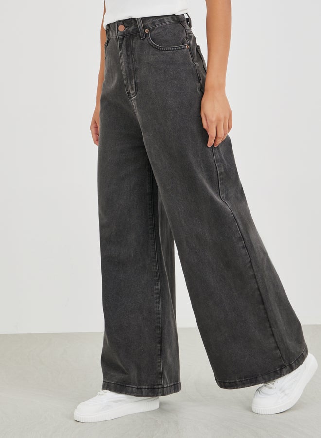 Styli Acid Wash Mid Rise Wide Leg Jeans - Image 2