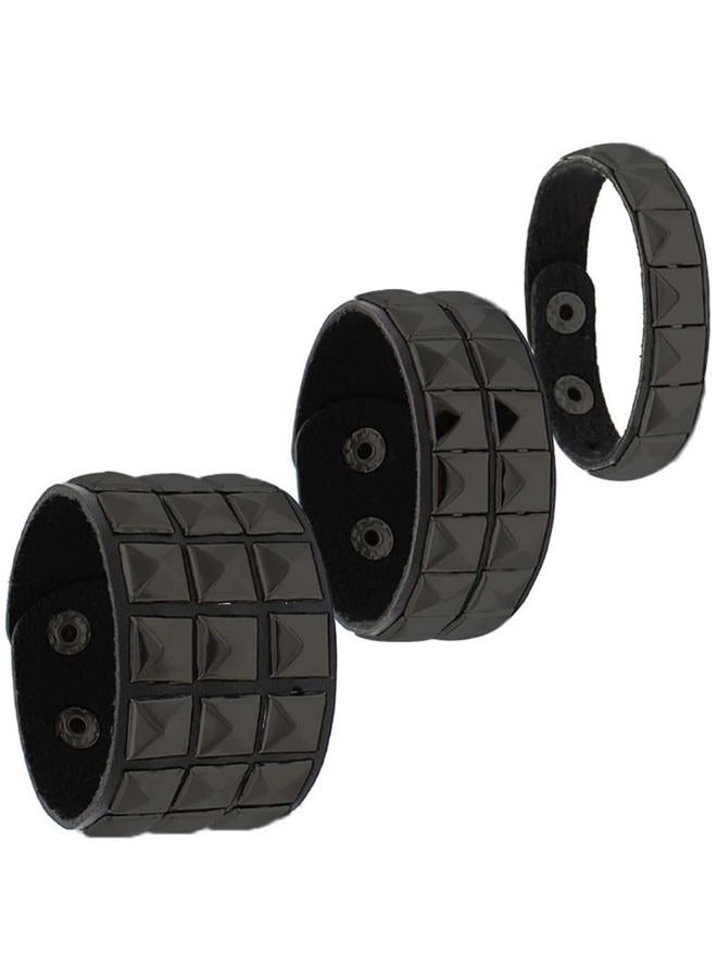 BaBakiak 3 Piece 80s Leather Studded Punk Bracelet, Rock Studded Leather Wristband for Men Women, 8 3 inch, Faux Leather, no gemstone - Image 1