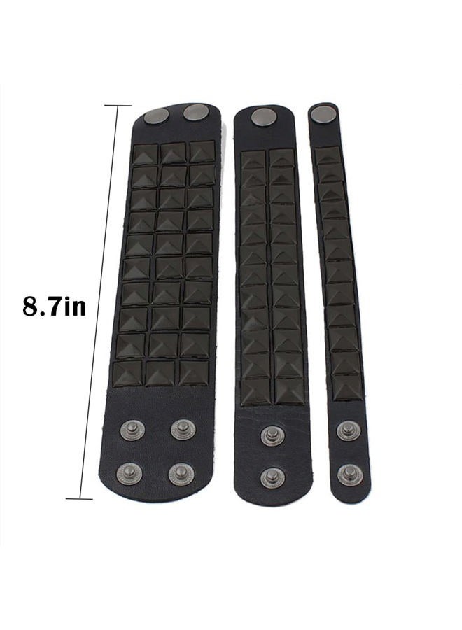 BaBakiak 3 Piece 80s Leather Studded Punk Bracelet, Rock Studded Leather Wristband for Men Women, 8 3 inch, Faux Leather, no gemstone - Image 2