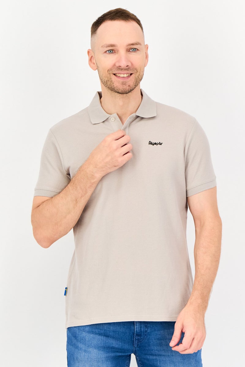 Algspar قميص بولو قصير الأكمام بتصميم عادي للرجال، رمادي فاتح - Image 1
