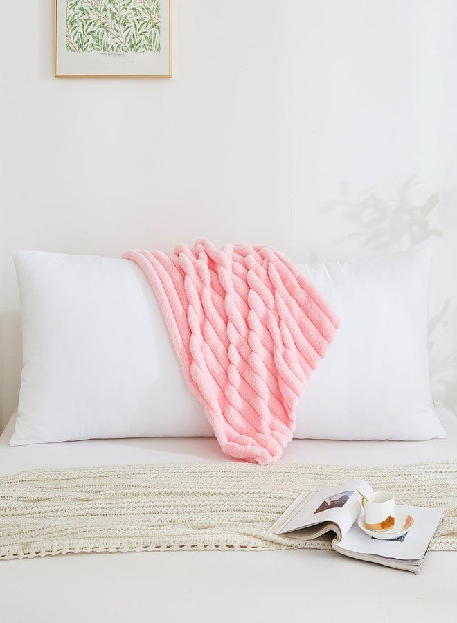 Memfydu Full Body Pillow with Fluffy Stripe Faux Fur Removable Cover, Long Bed Pillow Adult 20x54 Inches for Side Sleeper and Pregnancy, Pink. - Image 2