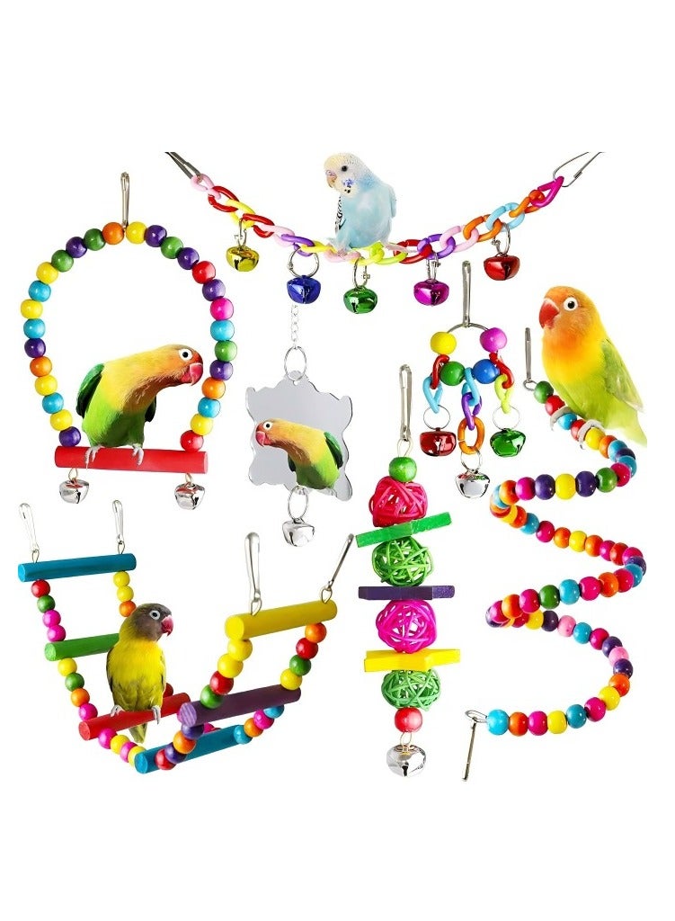 7-Piece Bird Swing Chewing Toy Set With Hammock Bell Multicolour - Image 1