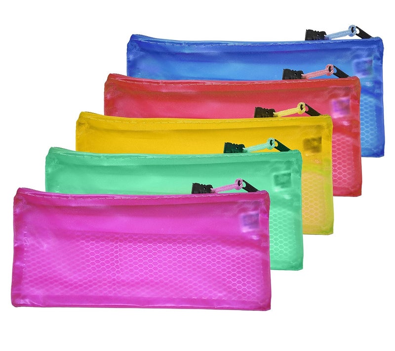 TULMAN Polypropylene Mesh Zippered Pencil Pen Stationary Case Travel Document Holder Bag (23.5 Cm X 11 Cm, Pack of 5) - Image 1