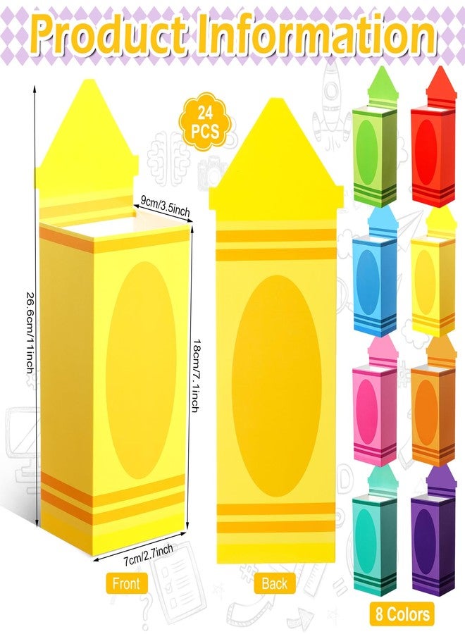 Harloon هارلون - ٢٤ قطعة - أكياس هدايا على شكل أقلام تلوين للعودة إلى المدرسة - علب فشار على شكل أقلام تلوين - هدايا لحفلات الترحيب بالعودة إلى المدرسة - علب حلوى - علب شكر للمعلمين والطلاب - زينة للفصول الدراسية - Image 3