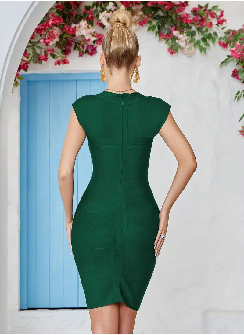 مدام يونيك Green ackless Laced Short Prom Dress With Short Sleeves Bodycon Cocktail Party Club Dress