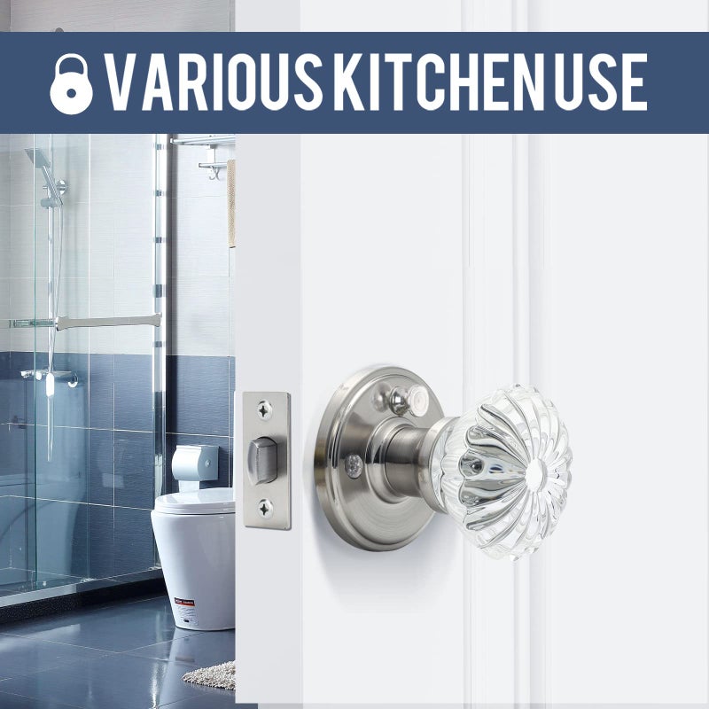 Cielsa Dawn Glass Door Knobs Interior with Lock, Satin Nickel Door Handles, Crystal Door Knobs with Lock(Satin Nickel, Privacy) - Image 4