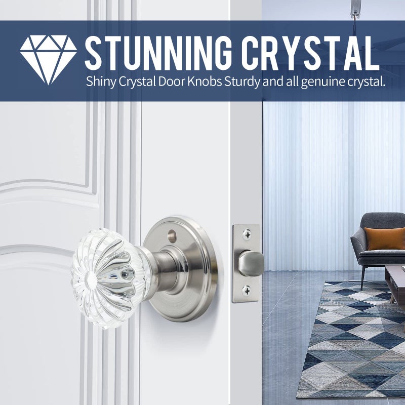 Cielsa Dawn Glass Door Knobs Interior with Lock, Satin Nickel Door Handles, Crystal Door Knobs with Lock(Satin Nickel, Privacy) - Image 5