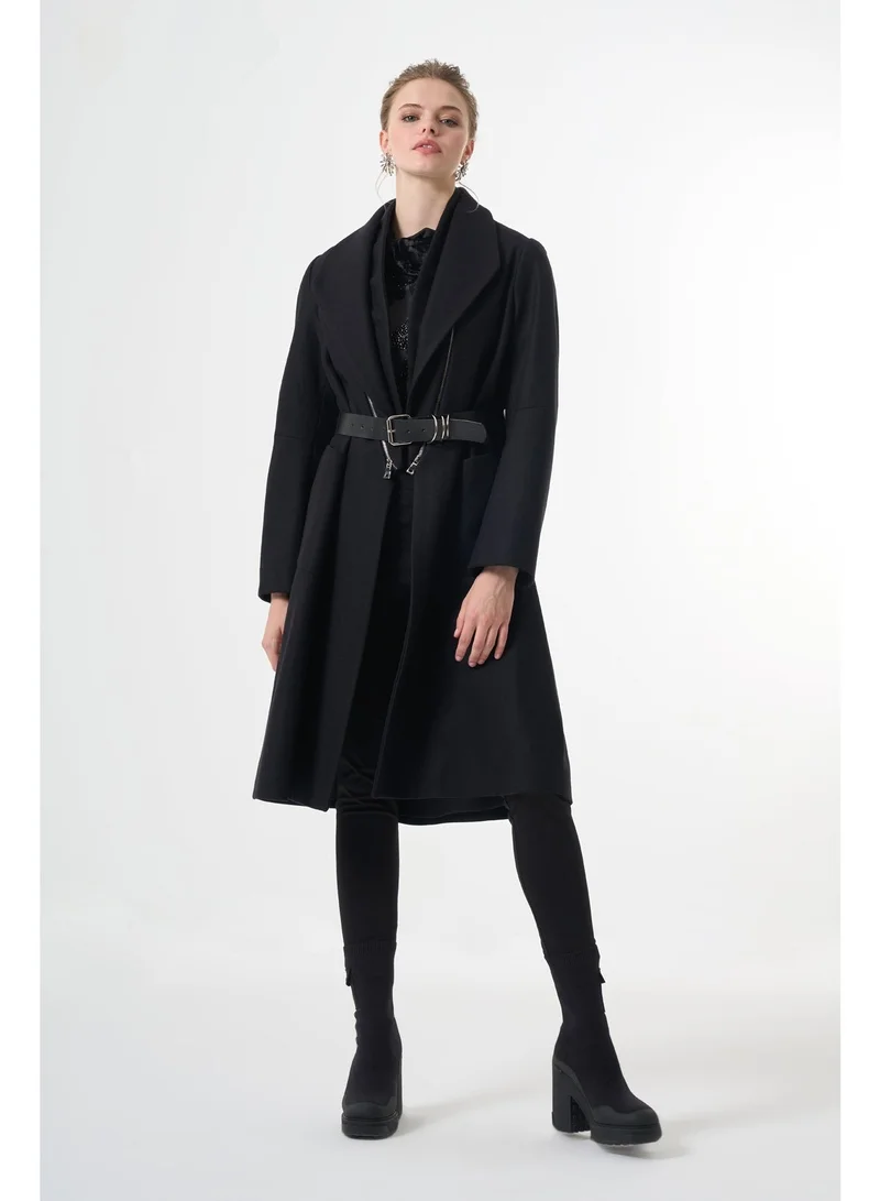 MissWhence zipper detailed felted coat - Black