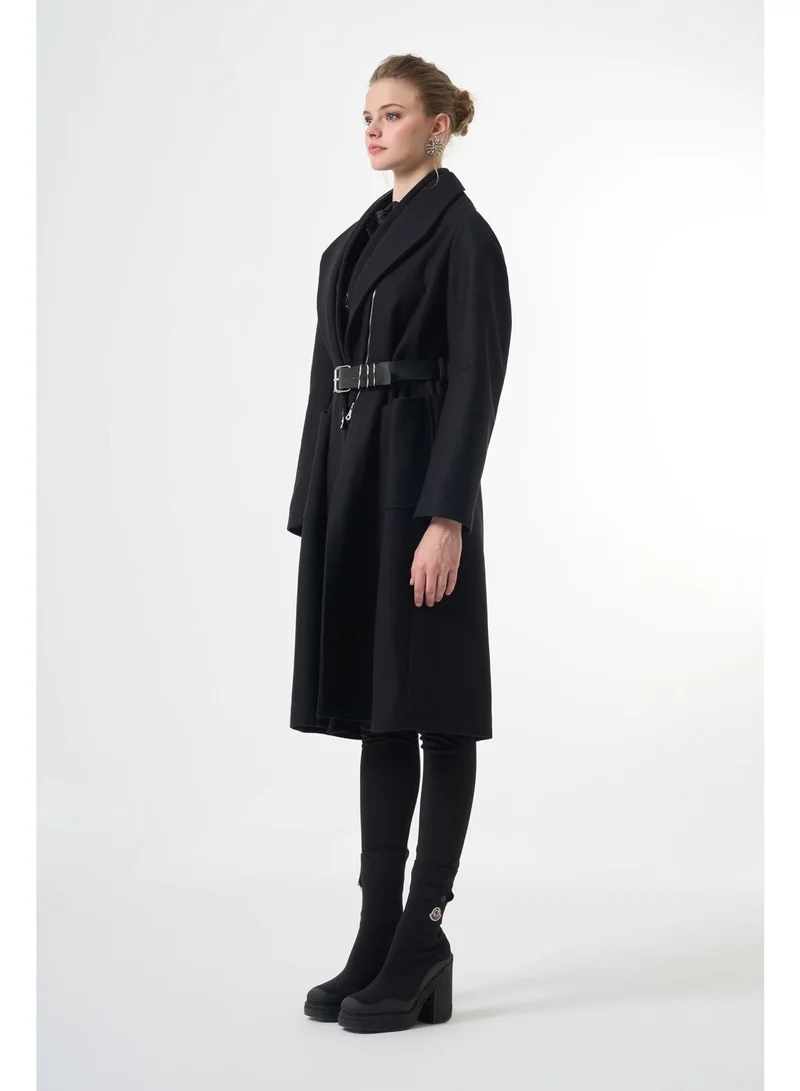 MissWhence  zipper detailed felted coat - Black for Women | Best Price UAE
