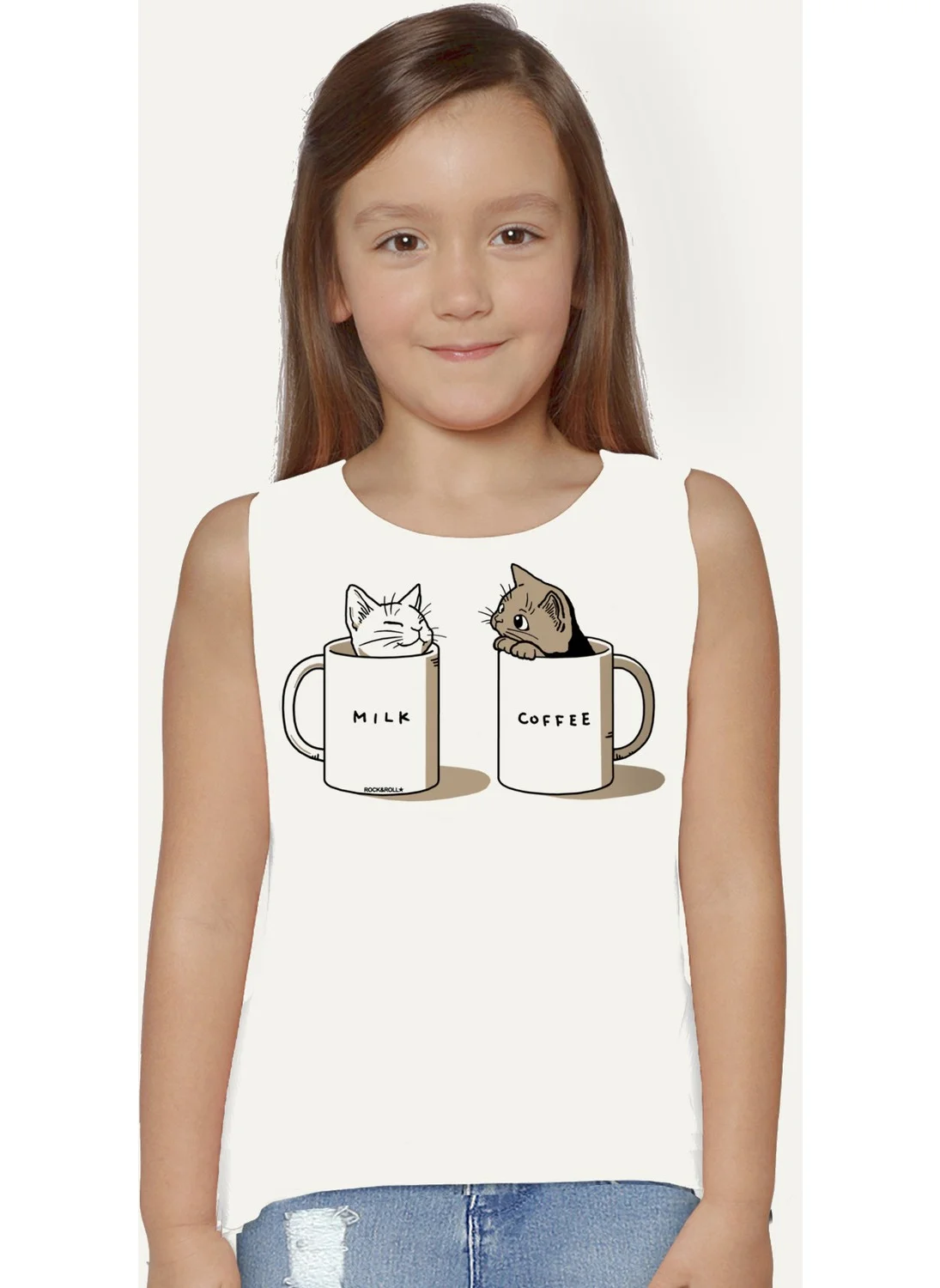 Rock&Roll Milky Plain White Cut Sleeve | Sleeveless Girls Boys Unisex Kids T-Shirt | Undershirt