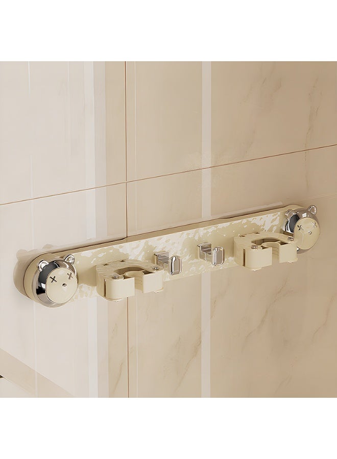 Noon East Home-it Mop and Broom Holder with Sticky Hanging Mounts, Garden Tool Rack Storage & Organization for Bathroom, 40 x 7.2 x 6 cm, Cream - Image 1