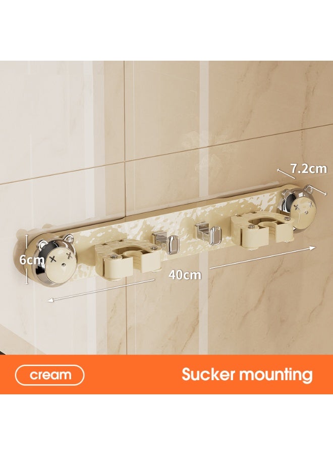 Noon East Home-it Mop and Broom Holder with Sticky Hanging Mounts, Garden Tool Rack Storage & Organization for Bathroom, 40 x 7.2 x 6 cm, Cream - Image 2