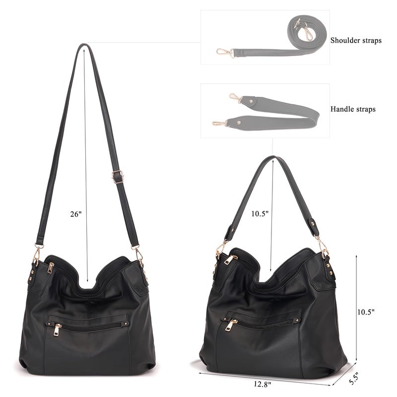 Idesort Large Crossbody Bags Ladies Shoulder Handbags Purse and Wallet Set for Women Hobo Purses Black - Image 5