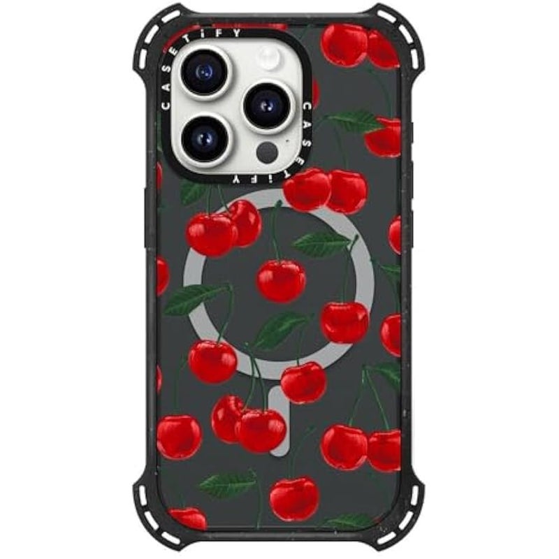 Casetify Bounce iPhone 15 Pro Case 【6X Military Grade Drop Tested / 21.3ft Drop Protection/Compatible with Magsafe】 - Vibrant red Cherry Pattern - Triple Black - Image 3