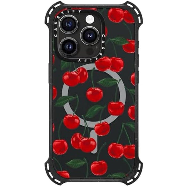 Casetify Bounce iPhone 15 Pro Case 【6X Military Grade Drop Tested / 21.3ft Drop Protection/Compatible with Magsafe】 - Vibrant red Cherry Pattern - Triple Black - Image 4