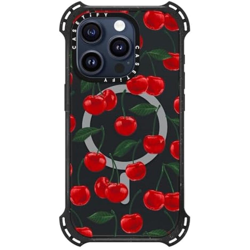 Casetify Bounce iPhone 15 Pro Case 【6X Military Grade Drop Tested / 21.3ft Drop Protection/Compatible with Magsafe】 - Vibrant red Cherry Pattern - Triple Black - Image 2