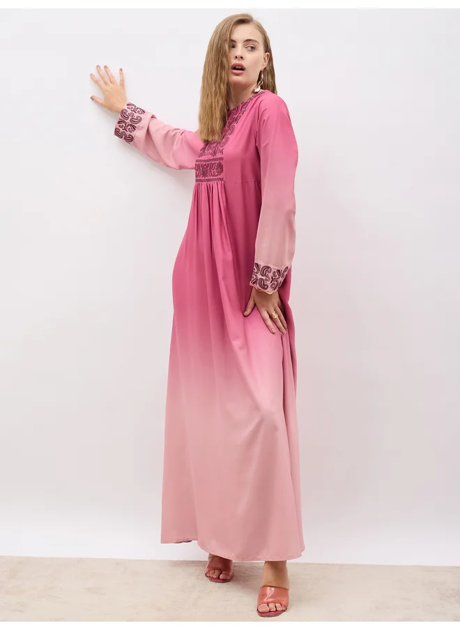 أميرة Amirah Ombre Gathered Jalabiya with Embroidery Detail