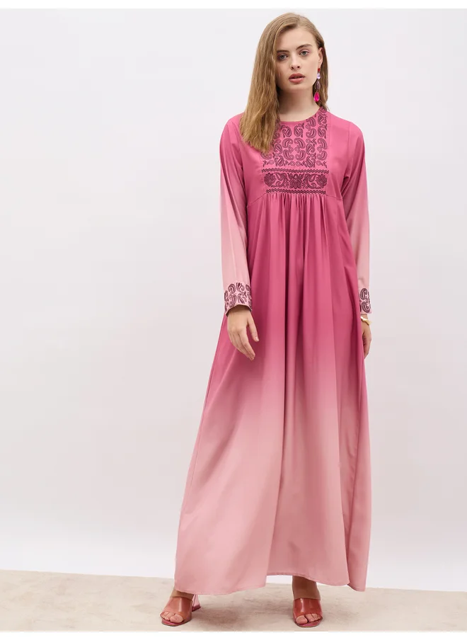 أميرة Amirah Ombre Gathered Jalabiya with Embroidery Detail