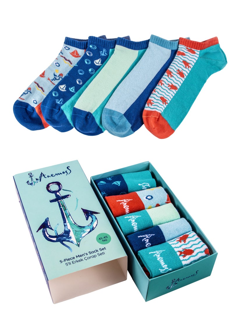 Anemoss Men’s Seamless Socks Set, 5 Pairs, Nautical Design, 85% Cotton, Fits Sizes 41-46 (EU)  - Image 1