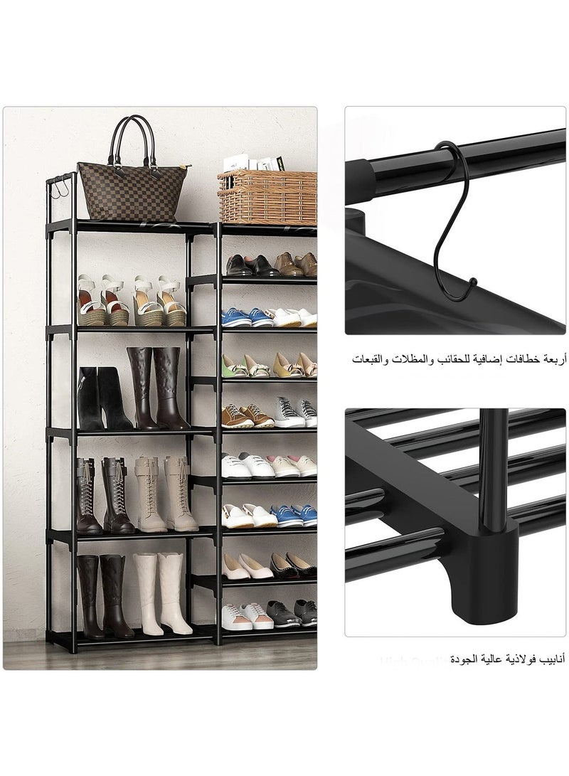 ADEBOLA Large 9 Tiers Shoe Rack, Tall Shoes Rack Shelves with 4 Hooks, Sturdy Shoes Organizer for 28-33 Pairs, Space Saving Shoe Storage Shelf for Entryway, Closet, Bedroom - Image 5