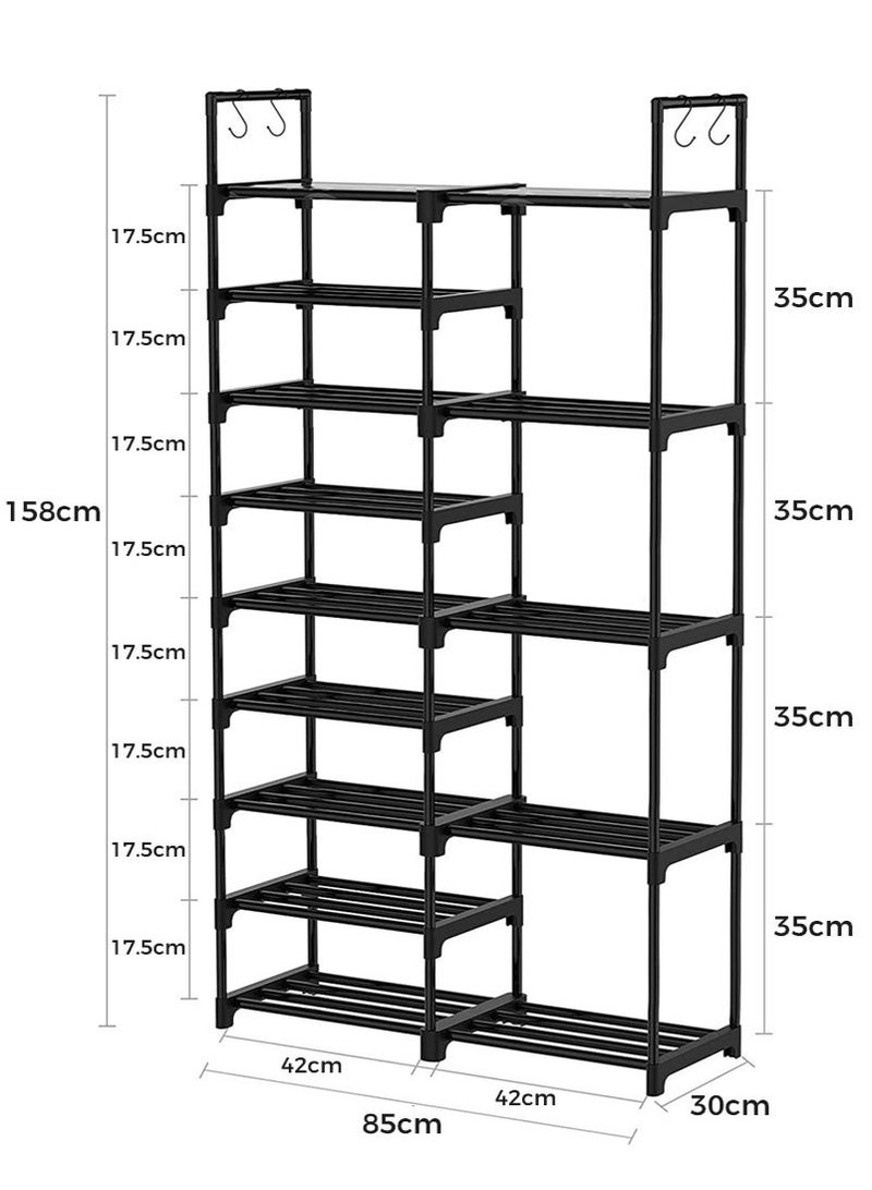 ADEBOLA Large 9 Tiers Shoe Rack, Tall Shoes Rack Shelves with 4 Hooks, Sturdy Shoes Organizer for 28-33 Pairs, Space Saving Shoe Storage Shelf for Entryway, Closet, Bedroom - Image 2
