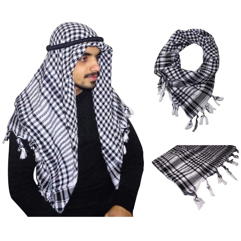 bonballoon Arafat Arabian Arabic Scarf Shawl Keffiyeh Shemagh Desret Palestine + Igal Agal Set Unisex Traditional Middle Eastern Saudi Arabia Costume Palestinian Headscarf Veil Tassel - Image 1