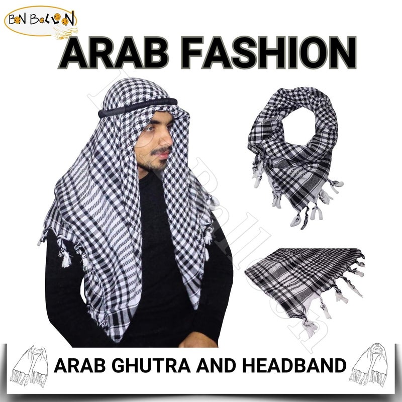 bonballoon Arafat Arabian Arabic Scarf Shawl Keffiyeh Shemagh Desret Palestine + Igal Agal Set Unisex Traditional Middle Eastern Saudi Arabia Costume Palestinian Headscarf Veil Tassel - Image 4