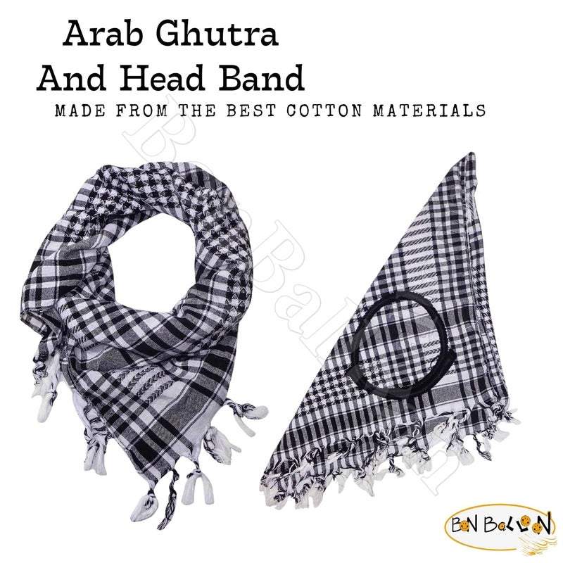 bonballoon Arafat Arabian Arabic Scarf Shawl Keffiyeh Shemagh Desret Palestine + Igal Agal Set Unisex Traditional Middle Eastern Saudi Arabia Costume Palestinian Headscarf Veil Tassel - Image 2