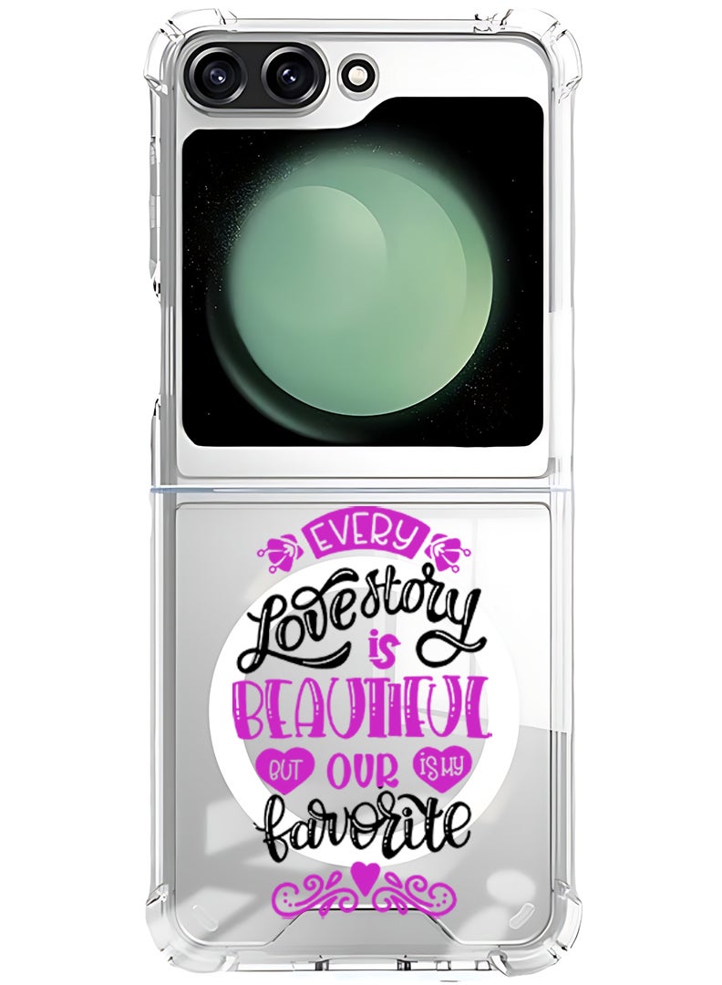 Theodor Magnetic Case for Samsung Galaxy Z Flip 5 Compatible with MagSafe Wireless Charging, Shockproof Phone Bumper Cover EVery love story is beautiful black - Image 1