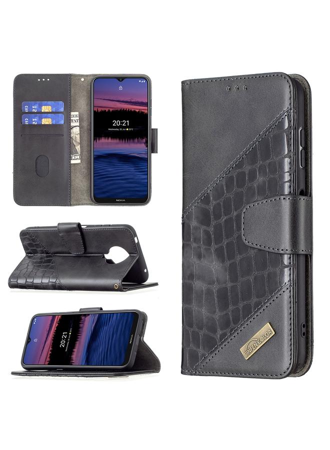 اس-توب جراب لهاتف Nokia G20 / G10، مصنوع من جلد البولي يوريثان بتصميم جلد التمساح بلون متناسق مع لون الهاتف، مع محفظة وحامل وفتحات للبطاقات - Image 1