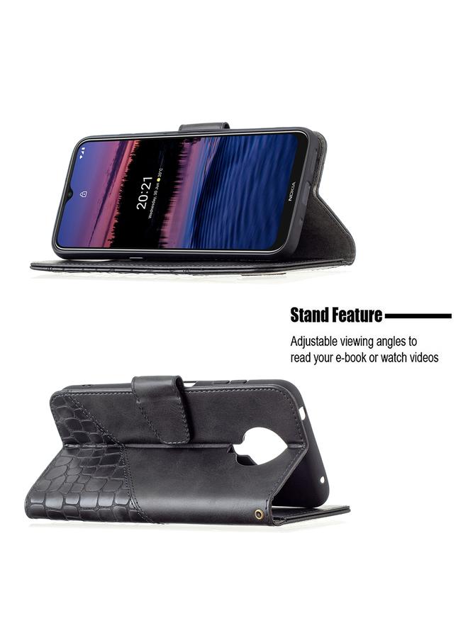 اس-توب جراب لهاتف Nokia G20 / G10، مصنوع من جلد البولي يوريثان بتصميم جلد التمساح بلون متناسق مع لون الهاتف، مع محفظة وحامل وفتحات للبطاقات - Image 4
