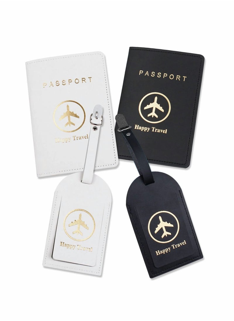 Excefore Luggage Tags and Passport Covers, 4 Pcs Passport Holder Passport Case Travel Suitcase Tag Organizer for Storing Business Cards Credit Cards Boarding Passes  - Image 1