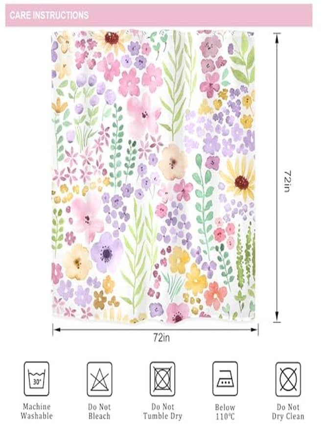 Riyidecor Pink Purple Cute Floral Shower Curtain for Bathroom Decor 72Wx72H Boho Spring Kids Girls Wildflower Watercolor Plant Botanical Art Printed Fabric Polyester Waterproof 12 Pack Plastic Hooks - Image 5