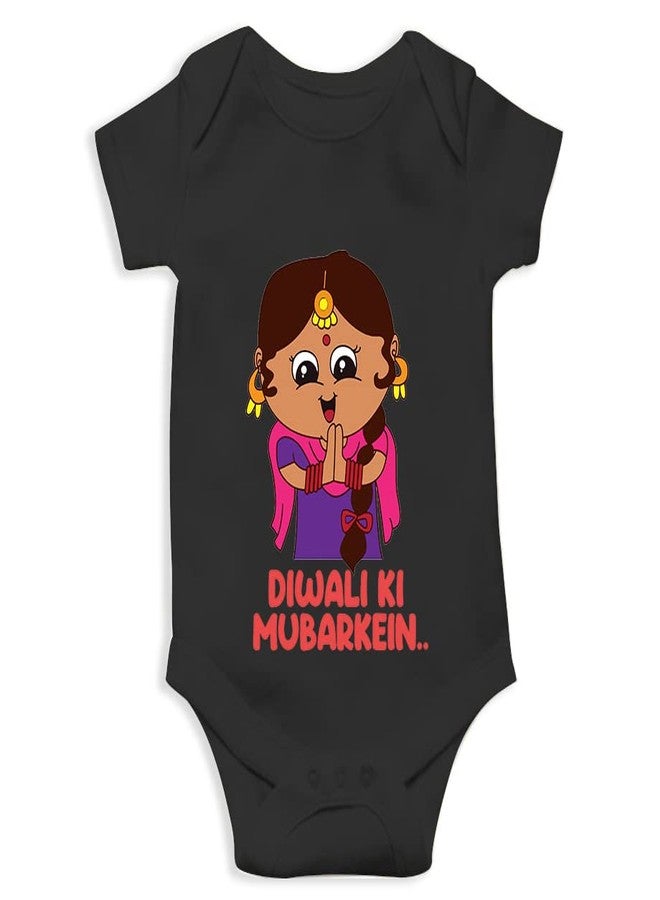 Mott2 Diwali Special Unisex Baby Romper - Diwali Ki Mubarkein (9-12 Months Black) - Image 1