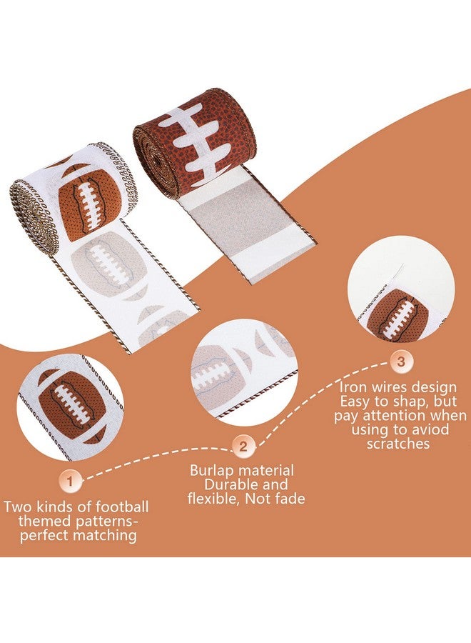 واي دريس 13 ياردة 2.5 بوصة لكرة القدم شريط سلكي كرة رياضية مخططة مطبوعة شريط بوليستر Grosgrain سلكي حافة شريط خيش لكرة القدم موضوع حفلة DIY كرة القدم مروحة إكليل زخرفة بني أبيض 2 لفات - Image 3
