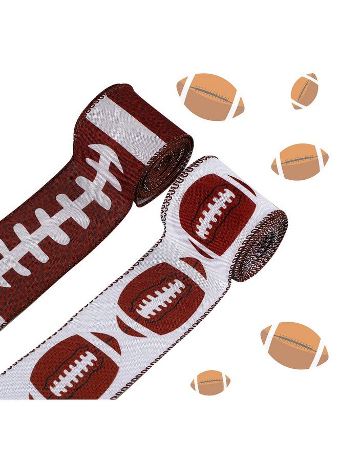 واي دريس 13 ياردة 2.5 بوصة لكرة القدم شريط سلكي كرة رياضية مخططة مطبوعة شريط بوليستر Grosgrain سلكي حافة شريط خيش لكرة القدم موضوع حفلة DIY كرة القدم مروحة إكليل زخرفة بني أبيض 2 لفات - Image 1