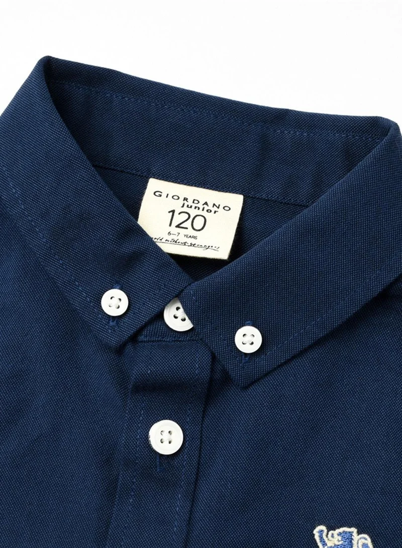 Giordano  Kid's Cotton Oxford Long Sleeve Shirt with Embroidery  | Best Price UAE