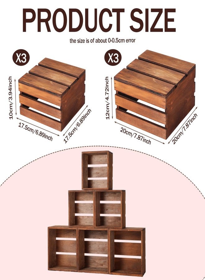 Singhoow 6 Pcs Rustic Wood Crates Cupcake Stand Decorative Wedding Cupcake Display Crates Stackable Distressed Food Risers for Buffet Dessert Table Display, Wedding, Birthday(Brown) - Image 2