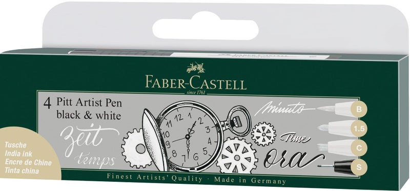 Faber-Castell FC167151 PITT Artist Pen - Black/White (Pack of 4) - Image 1