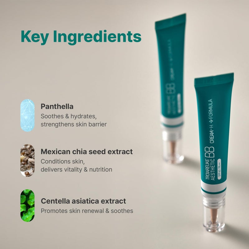 TROIAREUKE Aesthetic BB Cream H+ Formula SPF40+ PA++, Lightweight Blemish Balm, Tinted Moisturizer with Medium Coverage, Lasting Foundation Makeup Base for Dry Skin | Korean Beauty Makeup - Image 3
