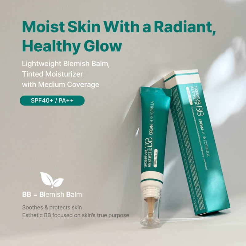 TROIAREUKE Aesthetic BB Cream H+ Formula SPF40+ PA++, Lightweight Blemish Balm, Tinted Moisturizer with Medium Coverage, Lasting Foundation Makeup Base for Dry Skin | Korean Beauty Makeup - Image 2