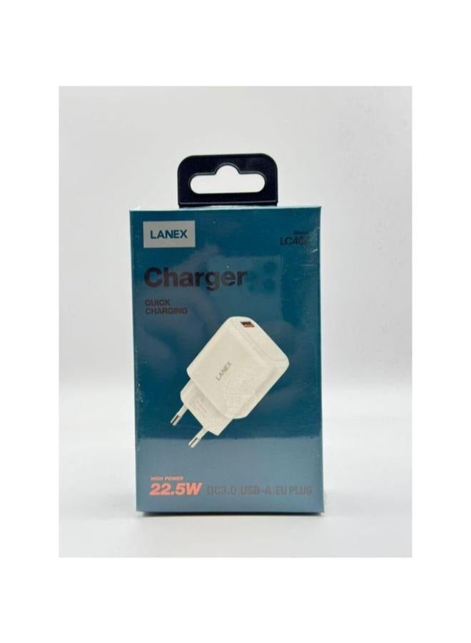 LANEX LC48E 22.5W Quick Charge 3.0 USB-A Wall Charger – High-Speed Fast Charging Adapter with EU Plug for Smartphones, Tablets, and Other USB-Powered Devices - Image 1