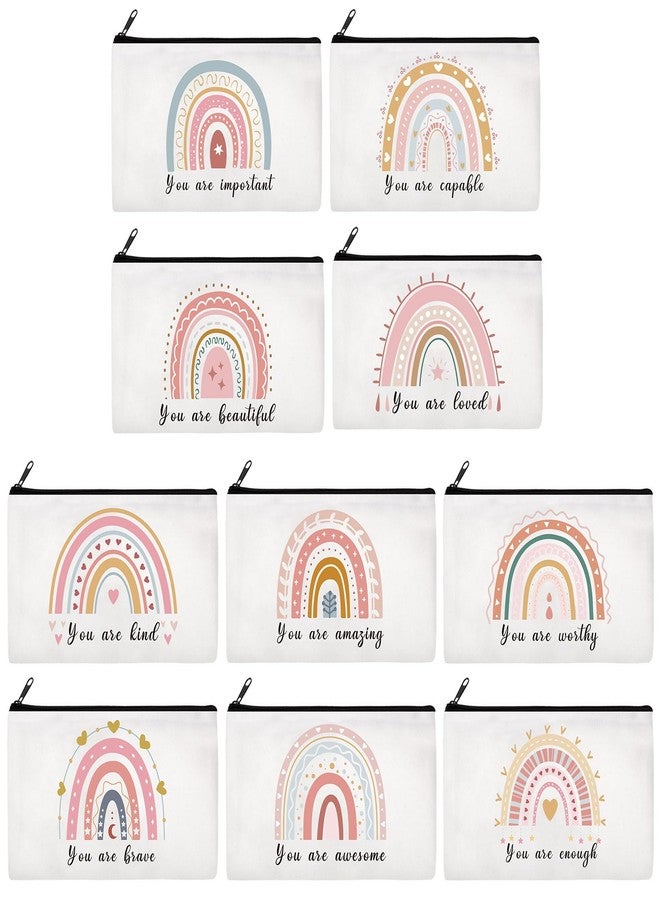 Reginary 20 Pcs Christmas Gifts Bulk for Women Rainbow Canvas Cosmetic Bag Christmas Inspirational Roomy Makeup Bags with Zipper Pouch Travel Toiletry Bag for Birthday Appreciation(Rainbow) - Image 1