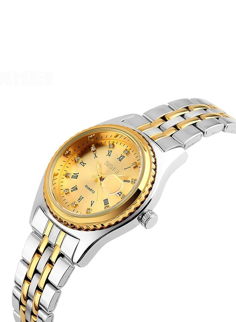 Women’s  Stainless Steel Strap Analog Quartz Casual Gold Dial Watch - 9098 - Image 2