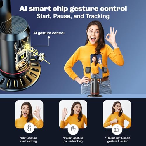 DRAVINA Al Face Tracking Phone Holder, 360° Rotation Face Body| Gesture Control Tripod Smart Shooting Camera Mount with Remote. No App Required (Face Tracking AI Tripod) - Image 4